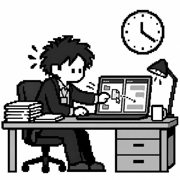 夕方、会社員が急いでファイルをAIの画面に入れている
